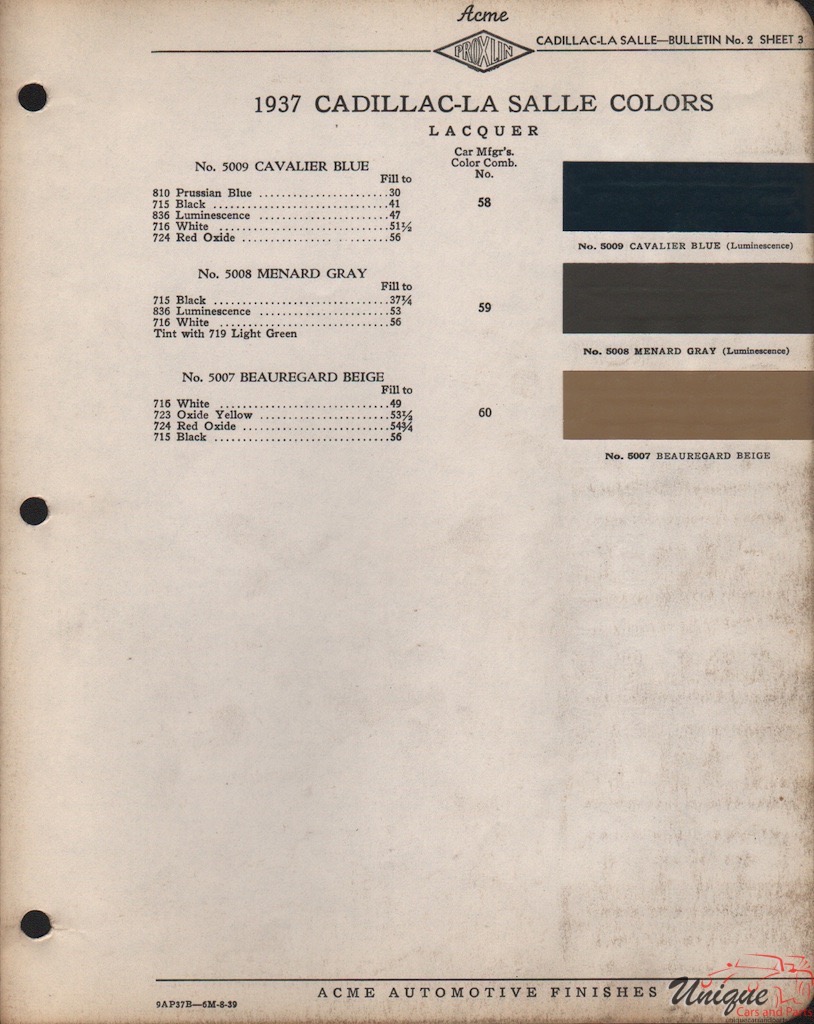 1937 Cadillac Paint Charts Acme 3